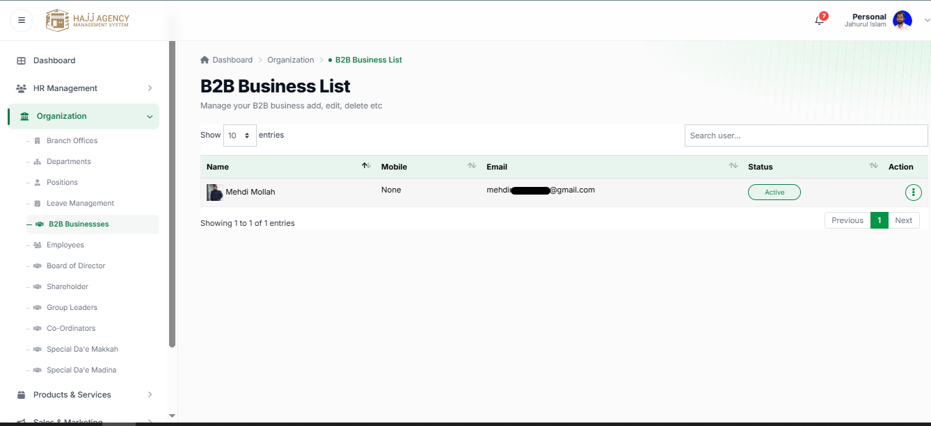 b2b business list tab