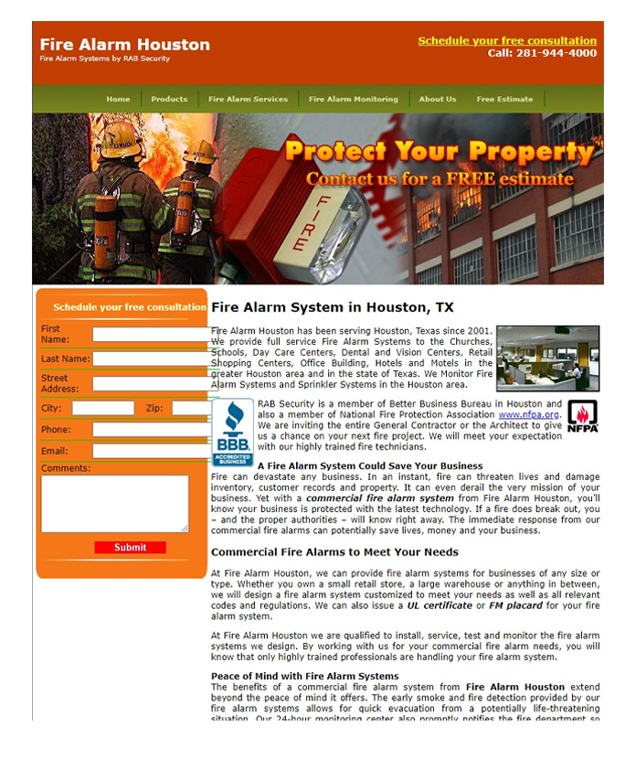 Fire Alarm Houston Website Before