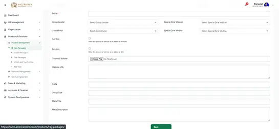 Hajj package add more tab