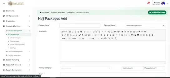 Hajj package add tab