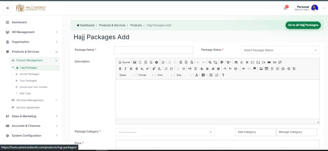 hajj package add tab
