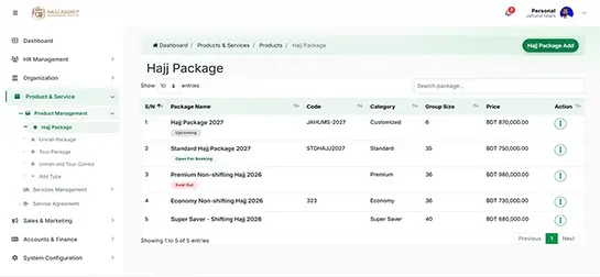Hajj package tab