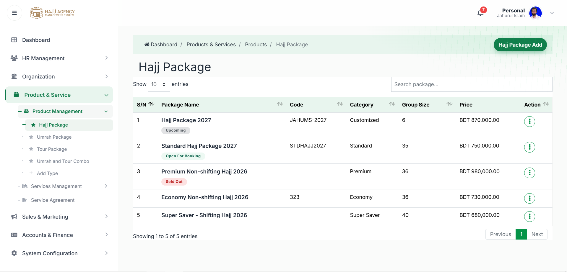 hajj package tab