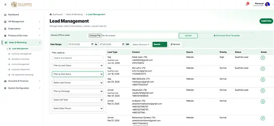 Lead management tab