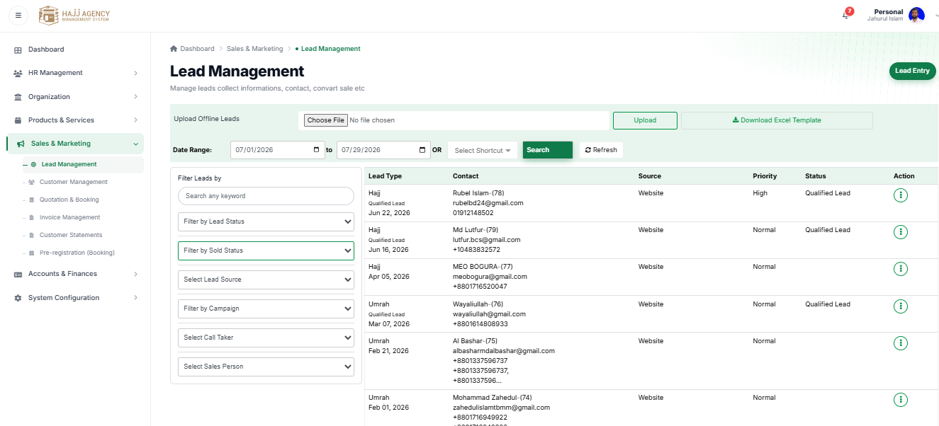 lead management tab