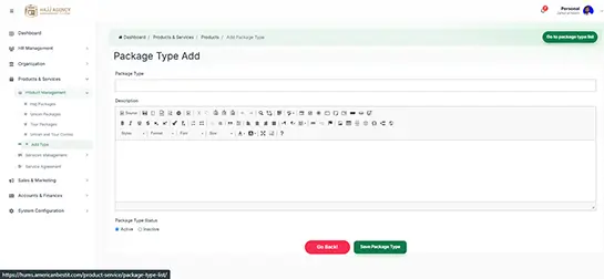 Package type add tab