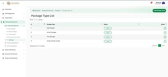 Package type list tab