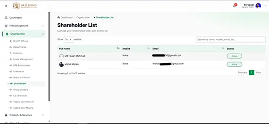Shareholder tab