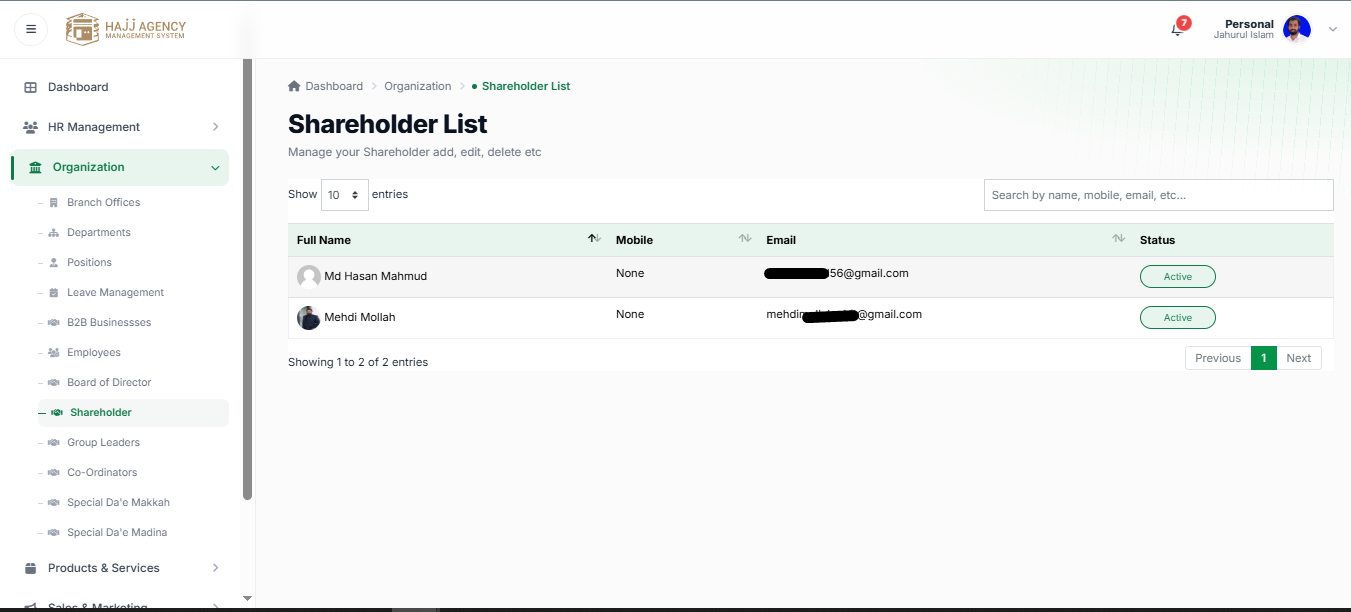 shareholder tab