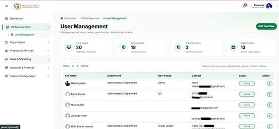 User management tab