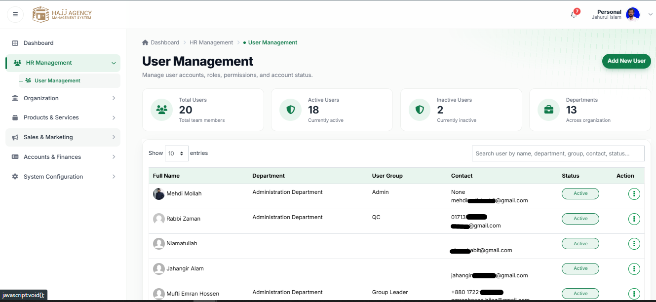 user management tab